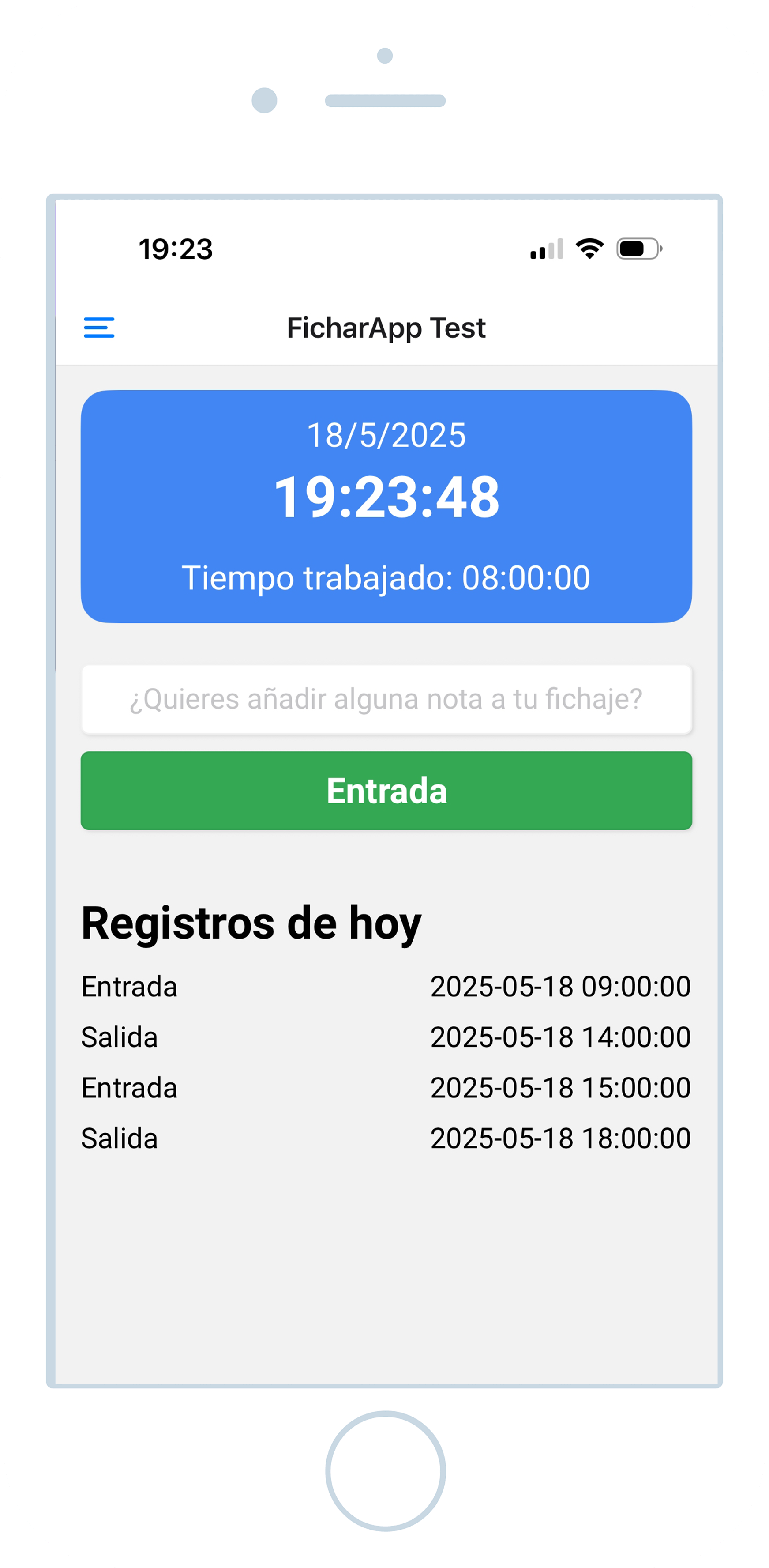 Fichaje desde con aplicación movil